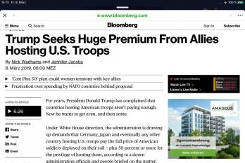 Bloomberg berichtet über Trumps Forderung, für die US-Truppenpräsenz zu zahlen