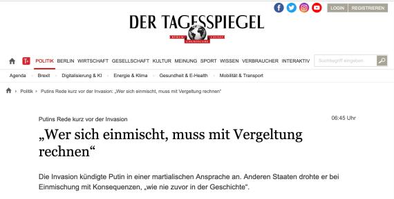 Putin warnt die Welt